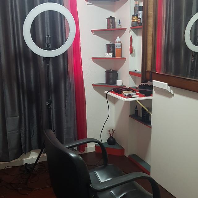 Barber chair and shelves